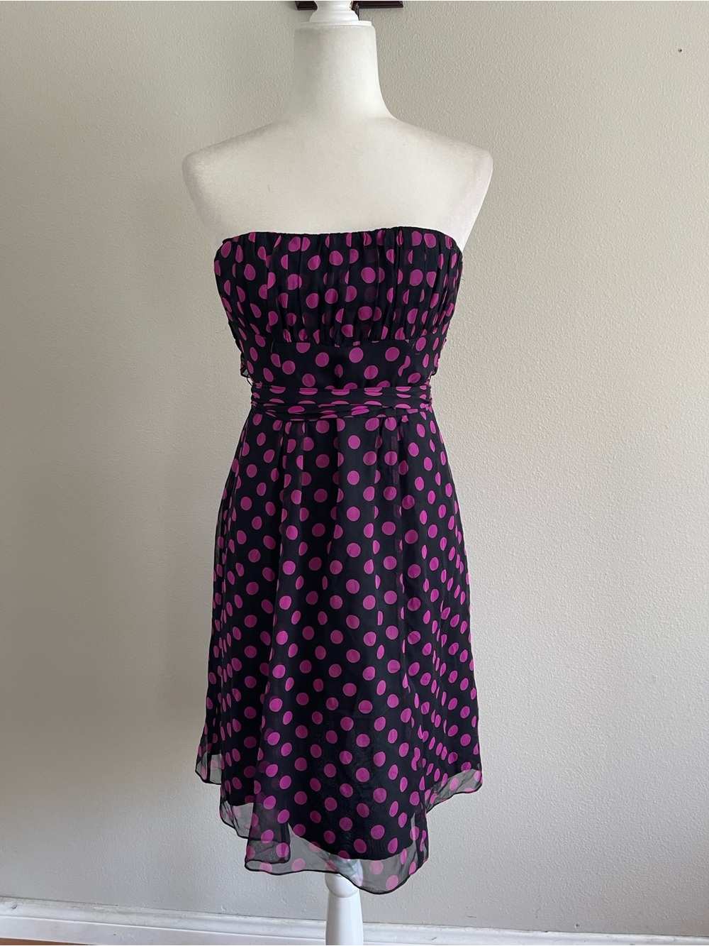 Nanette Lepore Black Strapless Dress with Fuchsia Polka Dots